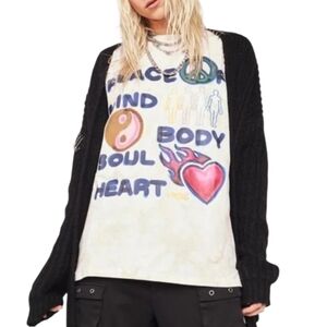 Dolls Kill Tee Peace of Mind Graphic T-Shirt Petals & Peacocks Tie-Dye Top Small